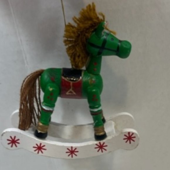 VTG Wooden Hand Painted Rocking Horse Hanging Christmas Tree Ornament 4" - Picture 8 of 10